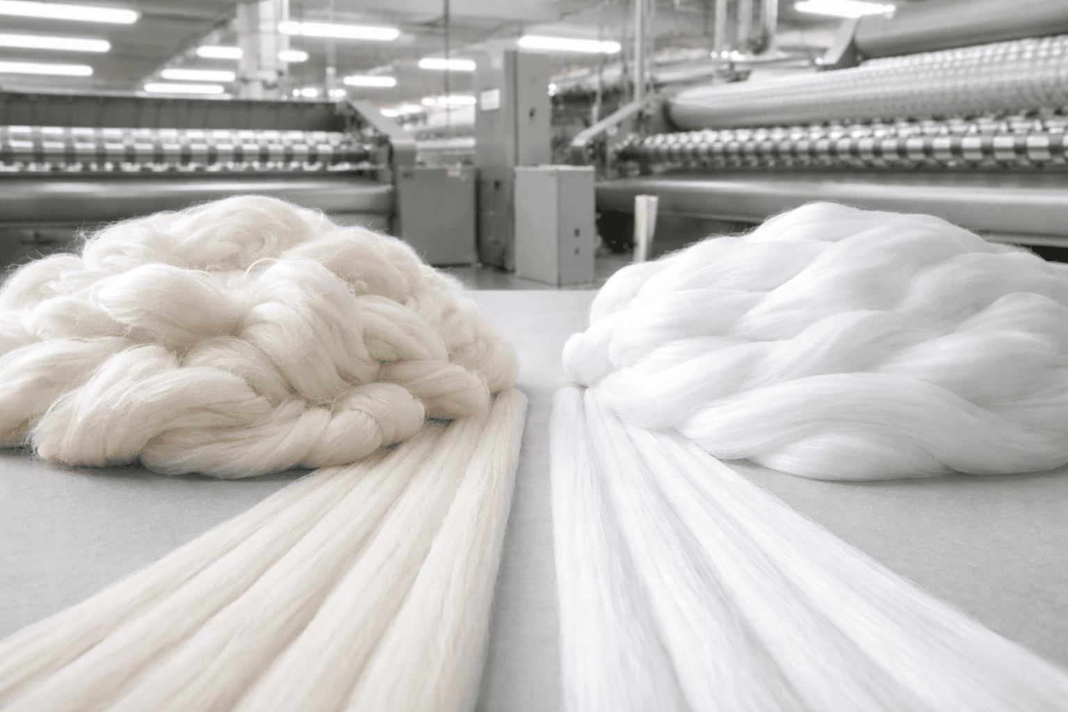 Polyester sliver tops for worsted wool spinning